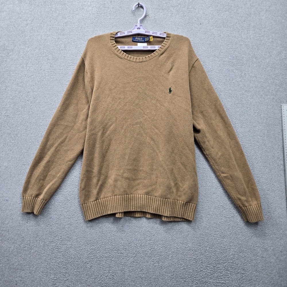 Polo Ralph Lauren Men Sweater XL Tan Embroidered Logo Preppy Knit